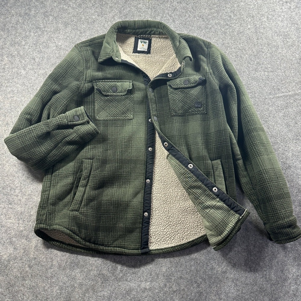 Voyager Fleece Lined Jacket Mens Medium Green Plaid Snap Closure Shacket